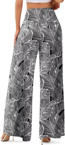Vista 3 de JZC Pantalones de descanso estilo palazzo para mujer, elásticos, de pierna ancha, informales, cómodos, de tiro alto, holgados, tallas S - 3XL