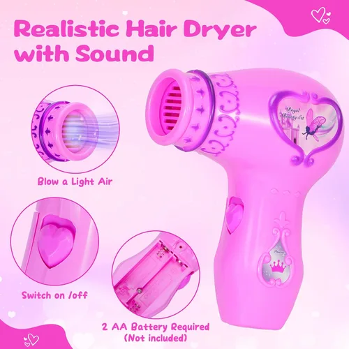 Vista 2 de VGOFUN Juguetes de peluquería para niñas, 38 piezas de juguetes para niñas, juego de salón de belleza, juego de simulación para niños, kit