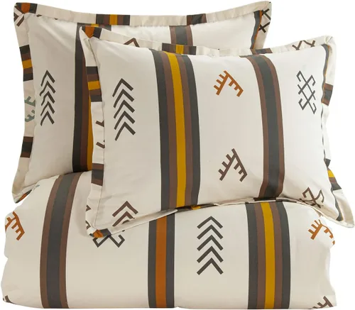 Vista 5 de HiEnd Accents Toluca - Juego de edredón de lona estilo occidental de 2 piezas, estampado de símbolos de la marca de ganado, juego de cama rústica