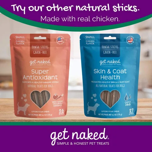 Vista 6 de Get Naked - Palillos dentales masticables para control de peso sin granos para perros pequeños, masticables y golosinas dentales naturales