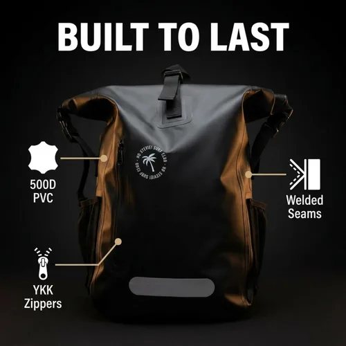 Vista 3 de Ho Stevie! Mochila de surf impermeable de 25 litros, diseñada para la aventura, cierre superior enrollable que mantiene tu equipo seco en la bolsa