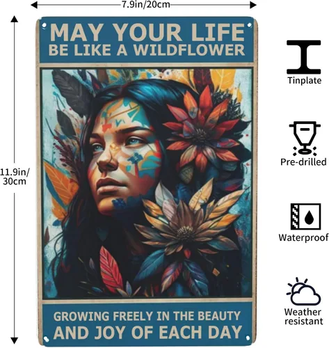 Vista 3 de Arte de pared de metal bohemio para jardín, decoración hippie con humor retro y diseño nativo americano, ideas divertidas para baño y regalo, 8 x 12