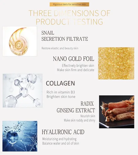 Vista 4 de Sueros faciales de caracol de oro de 24 quilates para mujeres, filtrado de secreción de caracol, suero de ácido hialurónico facial, esencia