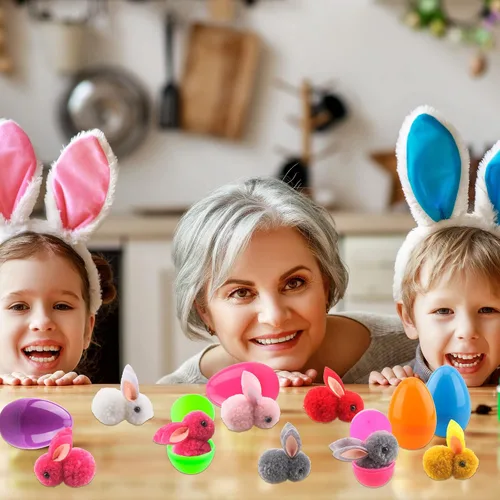 Vista 5 de 48 huevos de Pascua rellenos con mini conejito de peluche, juguetes de Pascua para fiesta de Pascua, juegos de caza en interiores y exteriores