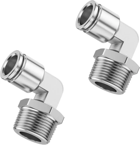 Vista 17 de Paquete de 2 codos neumáticos macho de acero inoxidable 304 de 1/2 pulgada de diámetro exterior x 1/2 pulgada NPT rosca para conectar accesorios