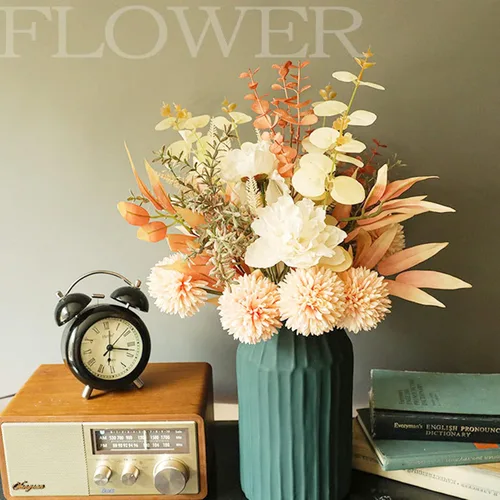 Vista 7 de hanlongyu Flores artificiales de seda para decoración del hogar y boda, centro de mesa de comedor de flores sintéticas. Plantas artificiales arreglo