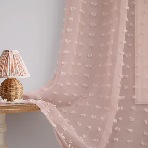 Vista 14 de Cortinas Beige Semitransparentes de 63 Pulgadas de Largo para Dormitorio, Sala de Estar, Guardería Infantil, Ventana con Diseño de Pompón