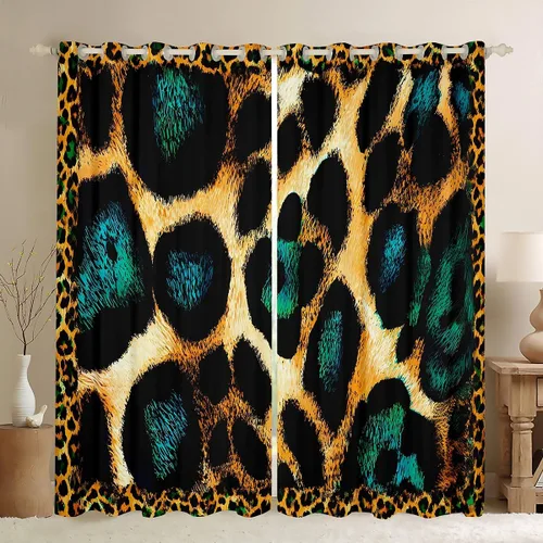 Vista 39 de Feelyou Purple Leopard Print Blackout Curtains Black Wild Safari Darkening Drapes for Bedroom Living Room Decor Cheetah Fur Wildlife Thermal