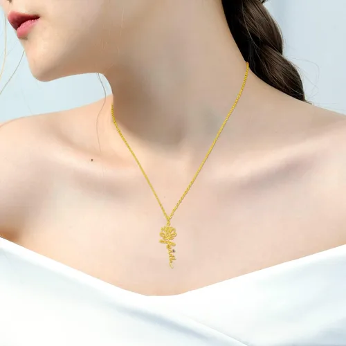 Vista 4 de Midir&Etain Birth Flower Necklace 925 Sterling Silver Flower Pendant Birth Flower Jewelry Gifts for Women Hypoallergenic Necklace for Sensitive Neck