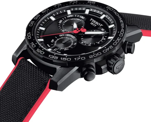 Vista 3 de Tissot Supersport Chro 316L Caja de acero inoxidable con revestimiento PVD negro correa de cuero de cuarzo suizo reloj casual 22