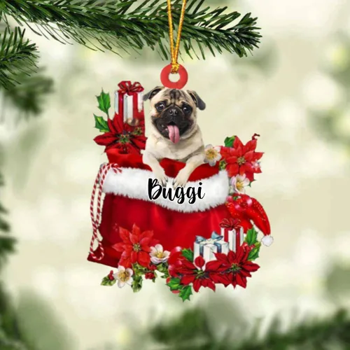 Vista 188 de Perro Akita Inu personalizado en bolsa de regalo, adorno de Navidad, nombre personalizado, regalo para amantes de los perros, familia, Navidad