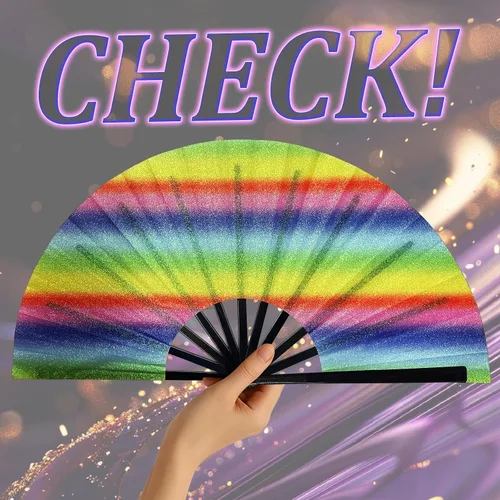 Vista 5 de Ventilador de mano plegable grande con purpurina de 13 pulgadas para hombres y mujeres, ventilador portátil de mano para festivales EDM, fiesta
