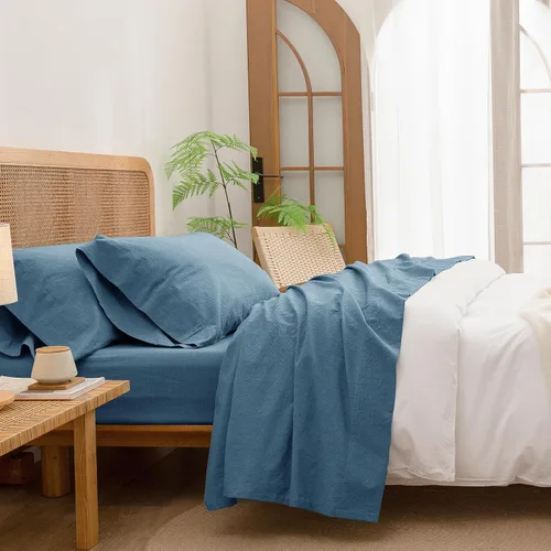 Vista 27 de BESTOUCH Juego de sábanas 100% algodón lavado, tacto de lino, súper suave, cómodo, elegante, ligero, juego de ropa de cama de 3 piezas, color gris