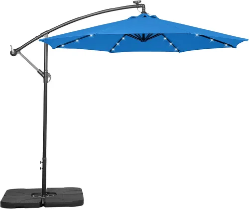 Vista 11 de WO Home Furniture Patio LED Umbrella 10ft Cantilever, Stand, Base Kits Verde oscuro
