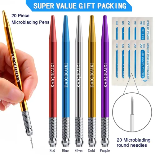 Vista 4 de Microblading - Juego de 20 lápices de cejas manuales para tatuajes+lápices impermeables para cejas, juego de lápices de cejas para marcar, rellenar