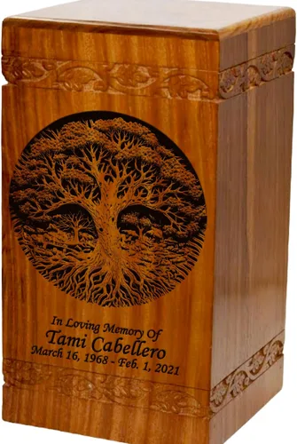 Vista 9 de Urna de cremación de madera, urna funeraria humana de gran tamaño con personalización (mariposas)