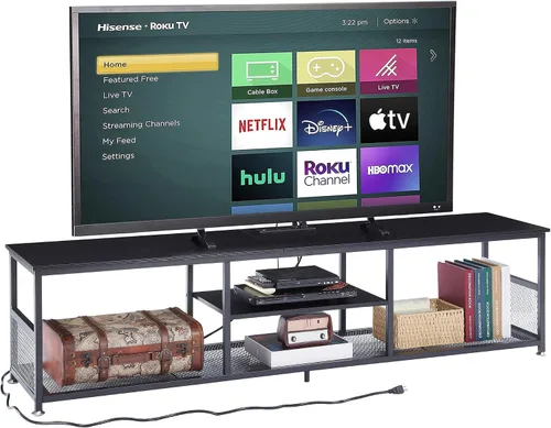 Vista 9 de VECELO Soporte de TV con tomas de corriente para televisores de hasta 65 pulgadas, centro de entretenimiento multimedia de 55" con estación
