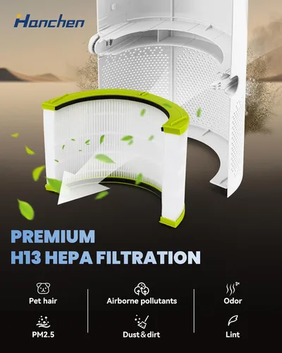 Vista 2 de Filtro HEPA H13 de repuesto solo para ventilador de torre sin aspas 3 en 1 Hanchen