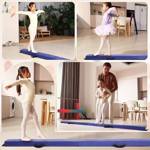 Vista 6 de Viga de equilibrio plegable de 6 pies/9 pies para niños de 3 a 15 años - Viga de suelo de gimnasia plegable, antideslizante, bolsa de transporte