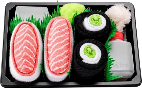 Vista 2 de Rainbow Socks Calcetines para hombre y mujer en caja de sushi salmón pepino maki, 2 pares