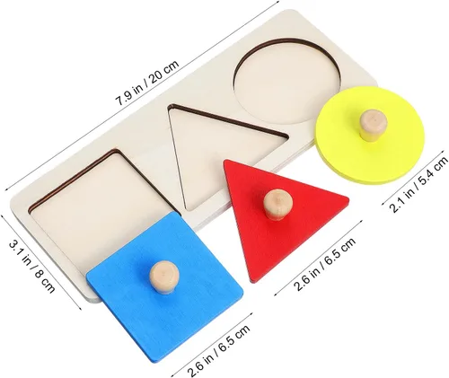 Vista 2 de Rompecabezas de clavijas de madera con forma de madera Montessori, panel geométrico de madera, tablero de perilla de madera, rompecabezas