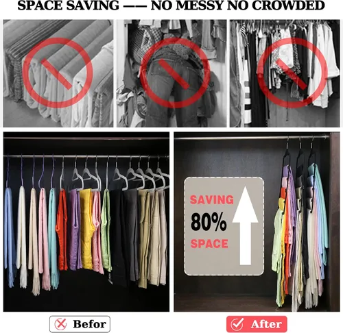 Vista 3 de Organizadores y almacenamiento de armario, paquete de 3 perchas de terciopelo para pantalones, ahorro de espacio, antideslizantes, organizador de 5