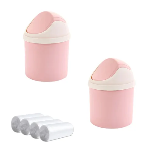 Vista 8 de 2 botes de basura de escritorio con tapa abatible y 120 bolsas de basura, mini bote de basura para escritorio, pequeño cubo de basura para encimera
