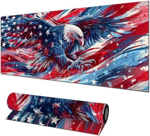 Vista 17 de HOMETITUTE Alfombrilla para mouse de 31.5 x 11.8 pulgadas, con bandera estadounidense, floral, XL, grande, extendida, para teclado, computadora