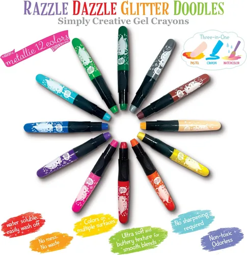 Vista 4 de The Piggy Story Glitter Gel Crayons, Set of 12 Crayons in Dancing Star Design