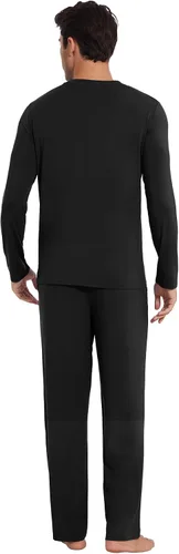 Vista 4 de WiWi Conjunto de pijama de viscosa de bambú para hombre, ropa de dormir de manga larga, ropa de dormir de punto, 2 piezas, conjuntos de ropa