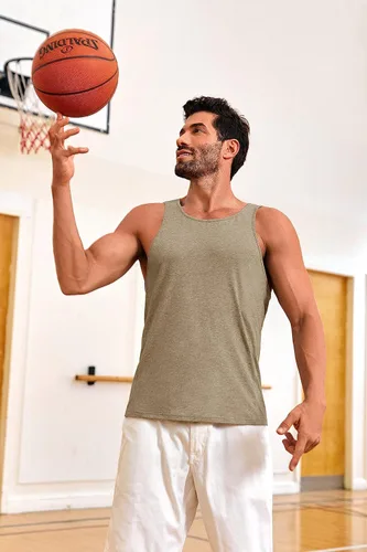 Vista 7 de ZIWOCH Camiseta sin mangas de algodón para hombre, para entrenamiento, culturismo