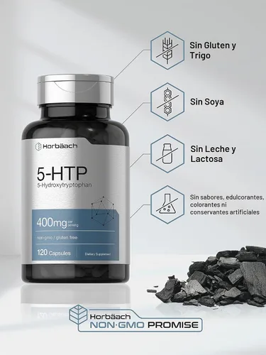 Vista 4 de Horbäach 5HTP 400mg Cápsulas 120 unidades Suplemento extra fuerte 5 Hidroxitriptófano Sin OMG, sin gluten