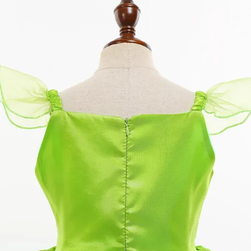 Vista 4 de Kosgraiy Disfraz de Campanilla para niñas, vestido de hada para niñas pequeñas con orejas y alas de elfo duendecillo, vestido de princesa de hadas