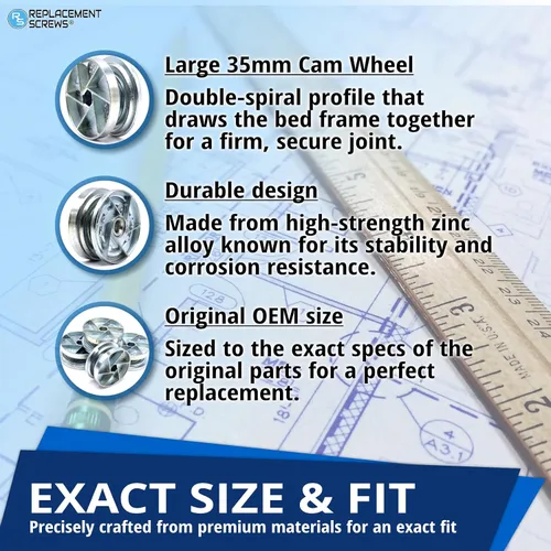 Vista 3 de ReplacementScrews Candados de leva para marco de cama compatibles con IKEA Part 114670 (MALM, SONGESAND, BRIMNES) (paquete de 1)