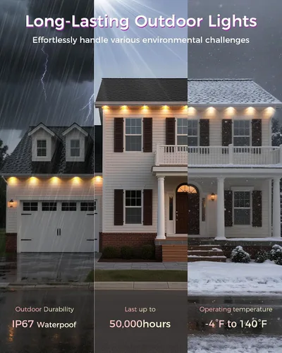 Vista 12 de Luces Permanentes para Exteriores para Casa, Luces LED RGB Inteligentes de 100 pies para Aleros, Decoración Exterior con Control por