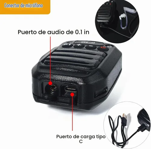 Vista 5 de HYS Micrófono Bluetooth para la aplicación Zello, micrófono inalámbrico con PTT - IP66 impermeable, carga tipo C, batería de 1000 mAh, tiempo
