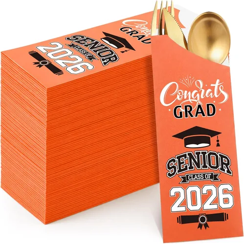 Vista 13 de Ireer 100 bolsas de papel para cubiertos de papel, fundas para utensilios de cocina para fiesta de graduación, decoración de mesa de centro de mesa
