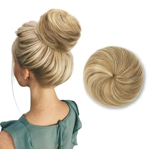 Vista 25 de SARLA Extensiones de moño de pelo falso para mujer, sintético, recogido, con cordón, moño de ballet, piezas de cabello color castaño medio Castaño
