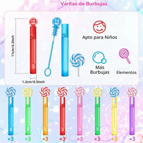 Vista 2 de AFZMON 24 varitas de burbujas para fiestas de niños Candyland, varitas de burbujas de caramelo dulce en miniatura, suministros de fiesta