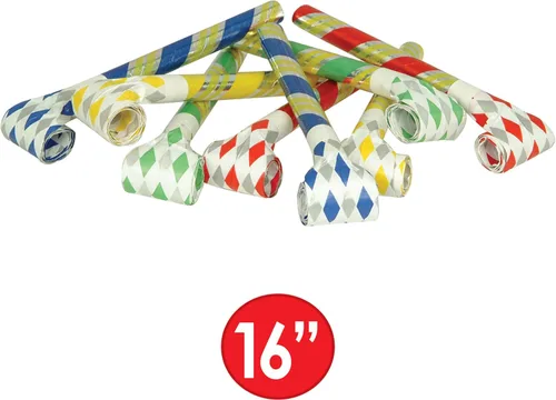 Vista 2 de Super-Tube Matracas Silenciosas de 16 Pulgadas Colores Surtidos Paper Blowouts in Assorted Colors with Diamond Patterns, for Birthdays, Holidays