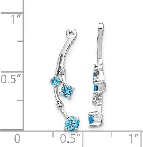 Vista 3 de Chaqueta colgante de oro blanco de 14 quilates con topacio azul y diamantes colgantes para orejas, para tachuelas, joyería fina para mujeres