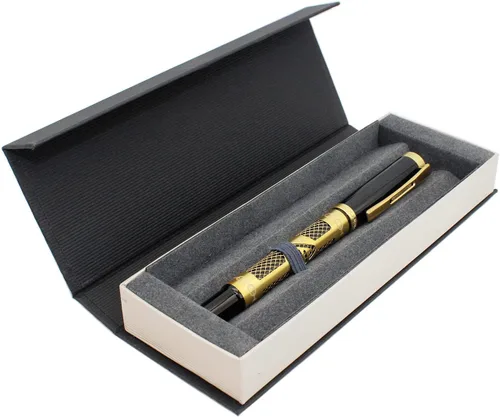 Vista 7 de Gullor Pluma estilográfica de metal con convertidor y caja de regalo, punta doblada, oro