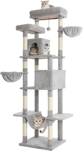 Vista 8 de Árbol para gatos de 54 pulgadas, torre alta para gatos con hamaca, condominio y almohadilla para rascar, casa para gatos con percha de felpa