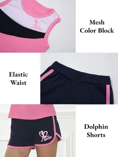 Vista 4 de nomachalt Girls Summer Shorts Sets Kids 2 Piece Outfits Clothes Tennis Running Tank Top Shirts Dolphin Shorts