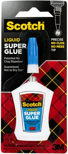 Vista 2 de Scotch Super Glue líquido, 0.14 onzas, paquete de 6, transparente, aplicador de precisión, control patentado de gotas, resistente a obstrucciones