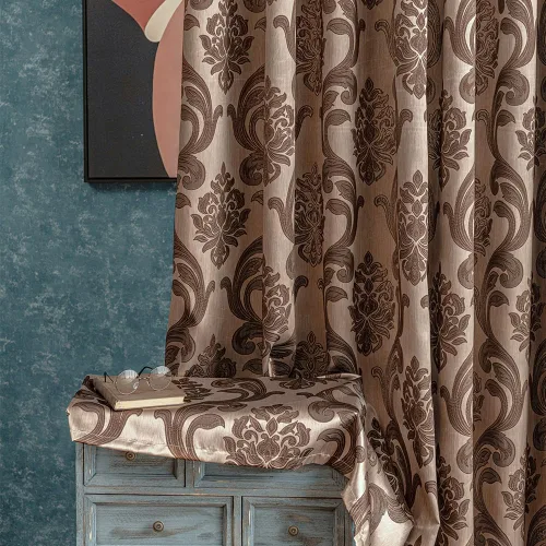 Vista 14 de NAPEARL Cortinas de damasco para sala de estar, cortinas de jacquard gótico con patrones florales, cortinas beige para dormitorio de 63 pulgadas