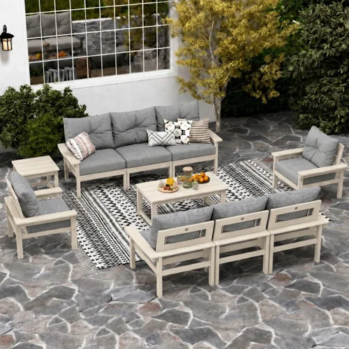 Vista 44 de Juego de muebles de patio HDPE de 13 piezas con mesas