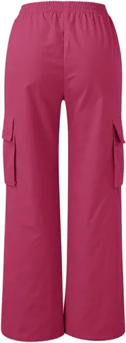 Vista 6 de Pantalones cargo para mujer con cordón de cintura baja y pierna ancha, pantalones de entrenamiento casuales de verano, pantalones ligeros y elegantes