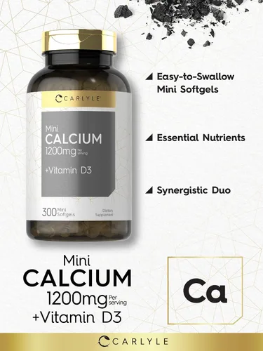 Vista 3 de Carlyle Calcio 1200 mg con vitamina D3 300 cápsulas blandas Suplemento sin OMG y sin gluten