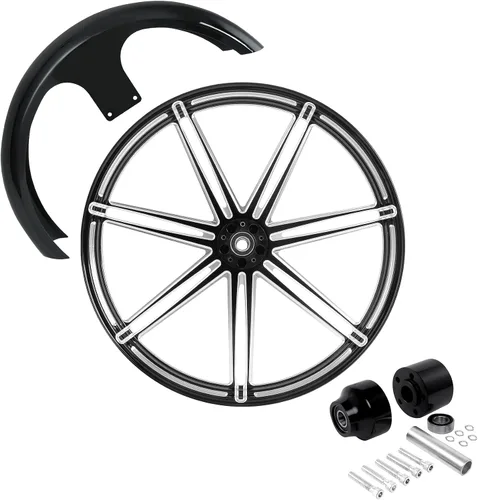 Vista 126 de TCMT Llanta de rueda delantera de 21", buje de rueda de brida de doble disco con guardabarros delantero negro sin pintar, compatible con modelos